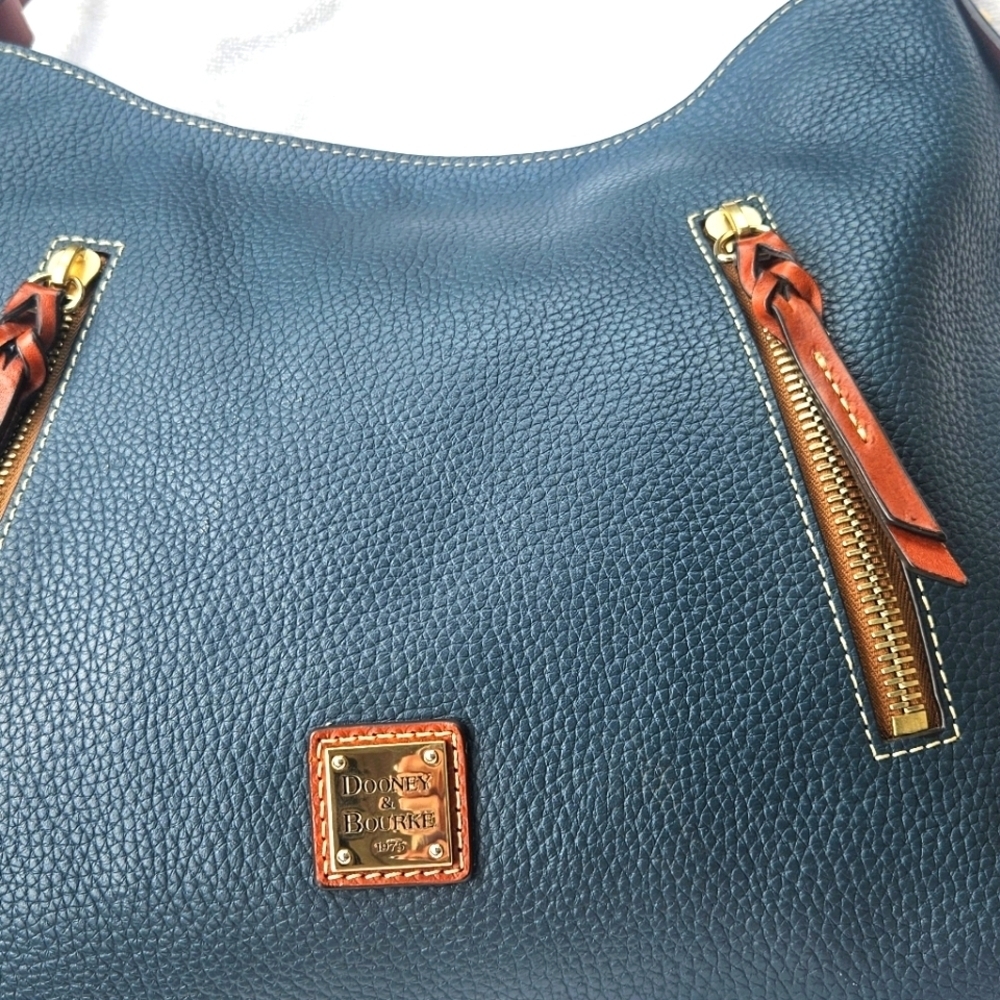 Dooney & Bourke Marine Blue Pebbled Leather Cooper Hobo Bag Leather&Gold Accents - Picture 3 of 14